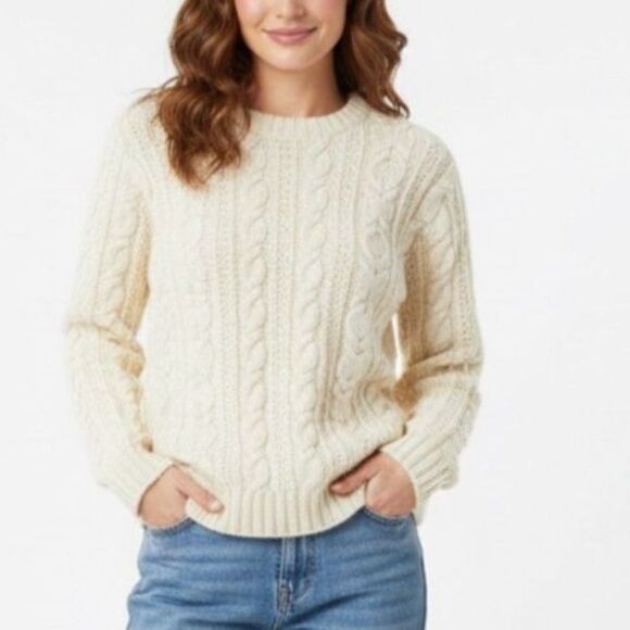 Vintage Inis Crafts Ivory Cable Knit Merino Crewneck Fisherman Sweater Size M - Picture 1 of 9